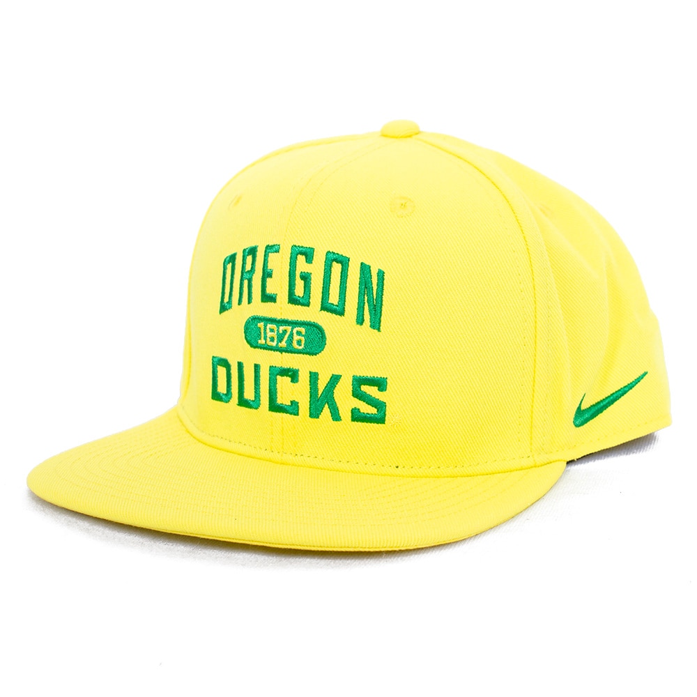 Classic Oregon O, Nike, Yellow, Flatbill, Polyester Blend, Accessories, Unisex, Pro, Square, Pillbox, 1876, Adjustable, Hat, 812076